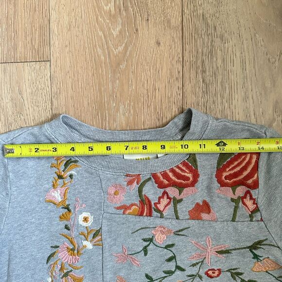 Maeve x Anthropologie Marcie Sweatshirt Womens XS Gray Floral Embroidery Boho - Picture 12 of 14